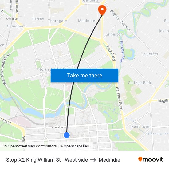 Stop X2 King William St - West side to Medindie map