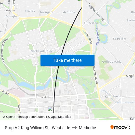 Stop V2 King William St - West side to Medindie map