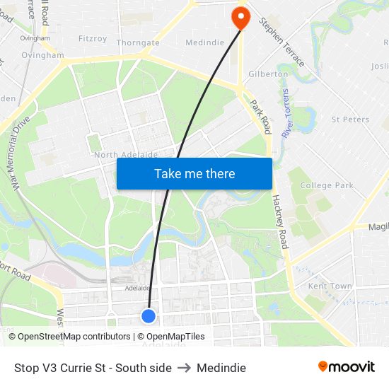 Stop V3 Currie St - South side to Medindie map