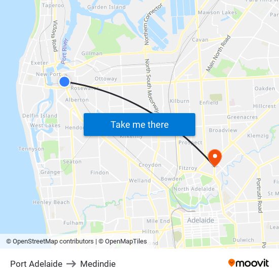 Port Adelaide to Medindie map