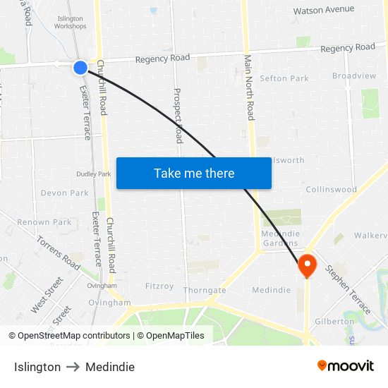 Islington to Medindie map