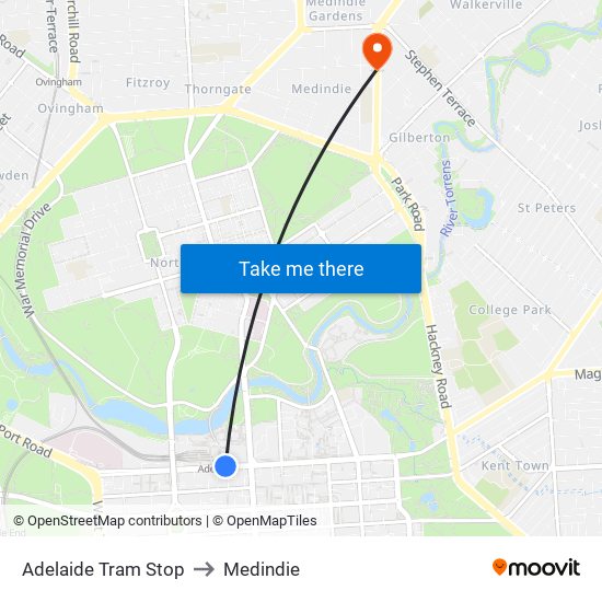 Adelaide Tram Stop to Medindie map