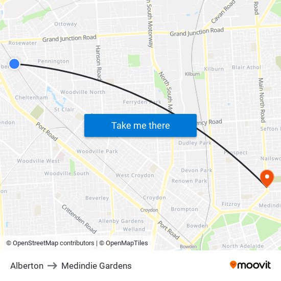 Alberton to Medindie Gardens map