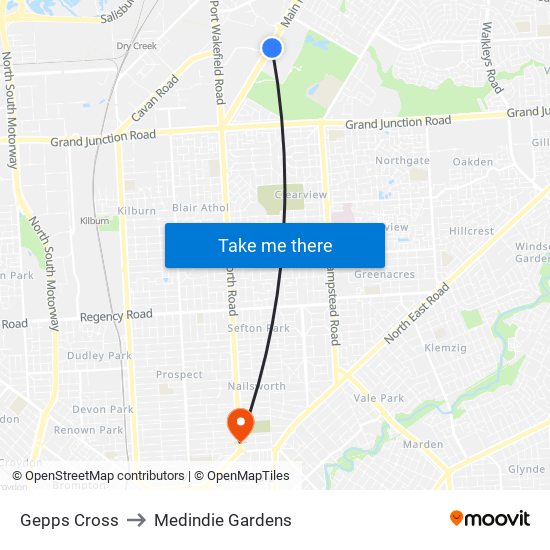 Gepps Cross to Medindie Gardens map