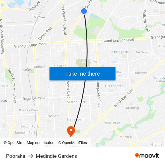 Pooraka to Medindie Gardens map