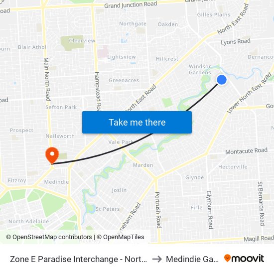 Zone E Paradise Interchange - North West side to Medindie Gardens map