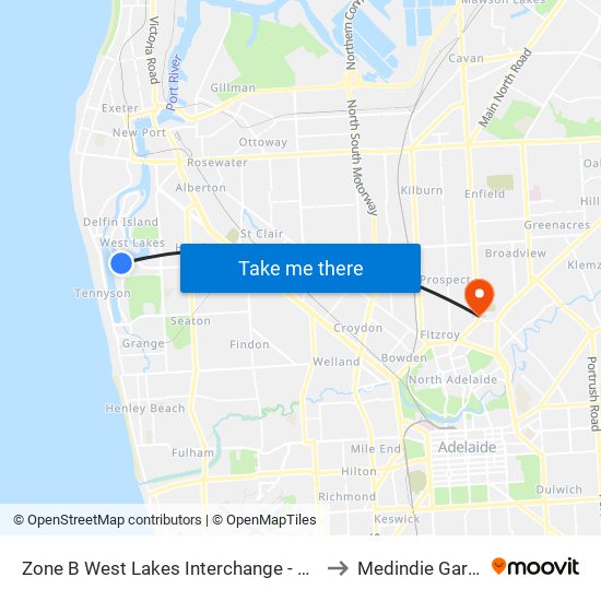 Zone B West Lakes Interchange - West side to Medindie Gardens map