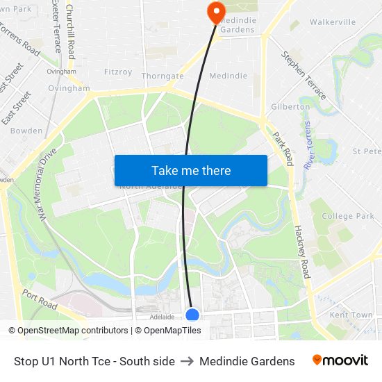 Stop U1 North Tce - South side to Medindie Gardens map