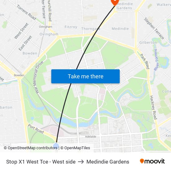 Stop X1 West Tce - West side to Medindie Gardens map