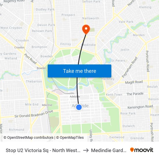 Stop U2 Victoria Sq - North West side to Medindie Gardens map