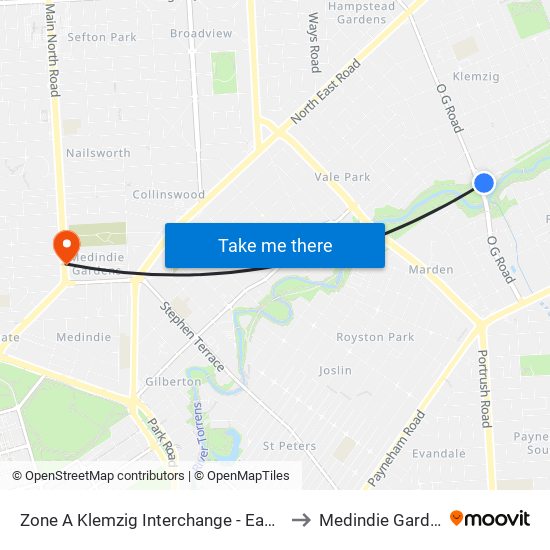 Zone A Klemzig Interchange - East side to Medindie Gardens map