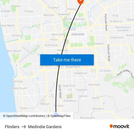 Flinders to Medindie Gardens map