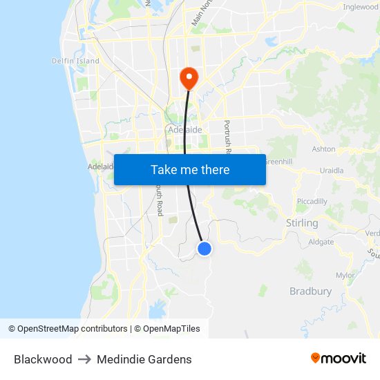 Blackwood to Medindie Gardens map