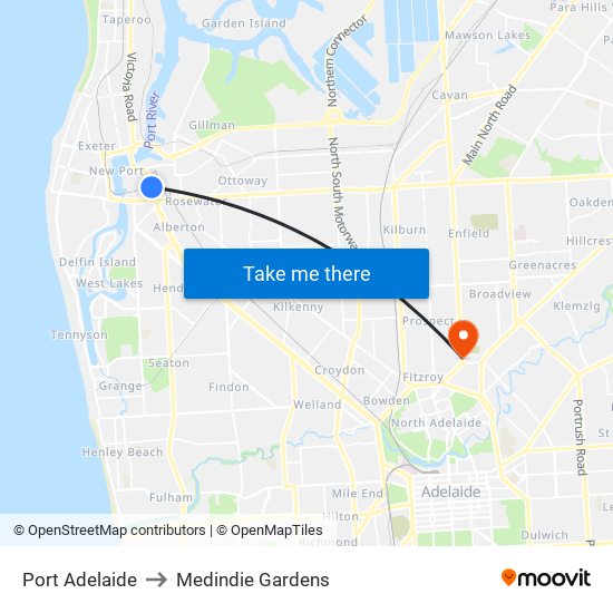 Port Adelaide to Medindie Gardens map