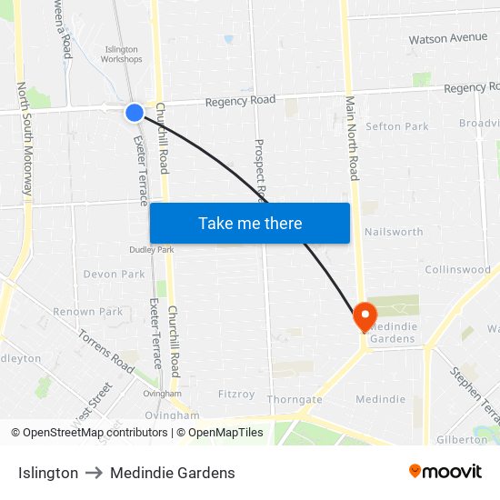 Islington to Medindie Gardens map