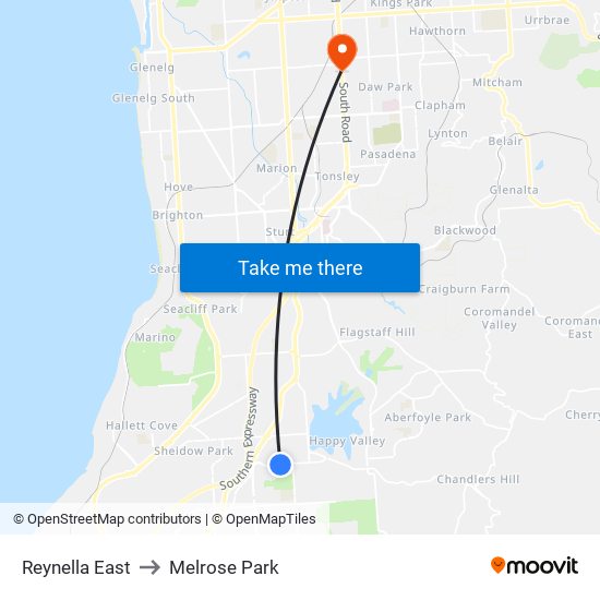 Reynella East to Melrose Park map