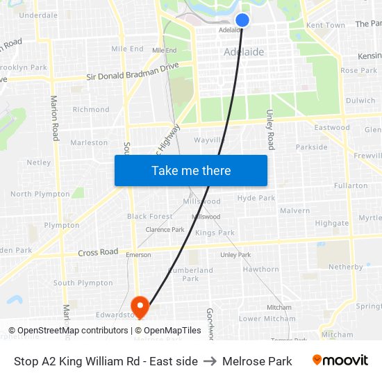 Stop A2 King William Rd - East side to Melrose Park map