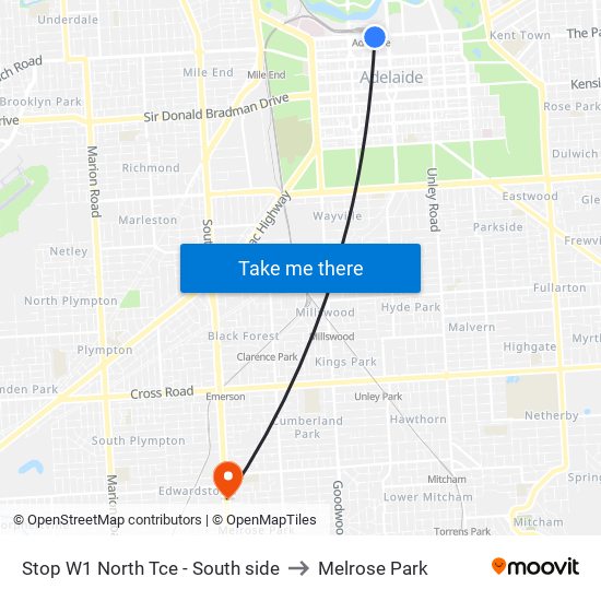 Stop W1 North Tce - South side to Melrose Park map