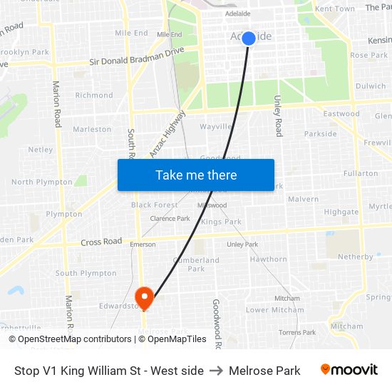 Stop V1 King William St - West side to Melrose Park map