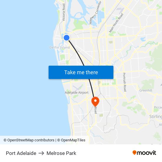 Port Adelaide to Melrose Park map
