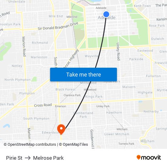 Pirie St to Melrose Park map