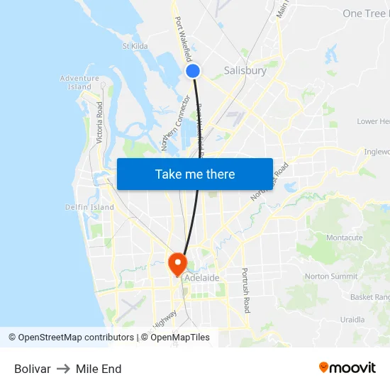 Bolivar to Mile End map
