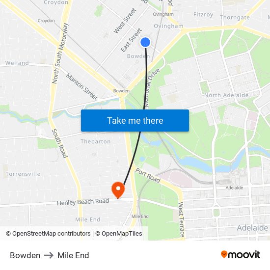 Bowden to Mile End map