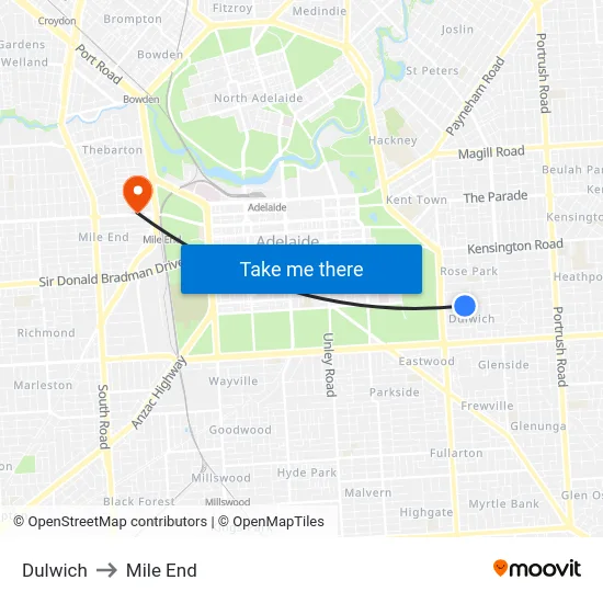Dulwich to Mile End map