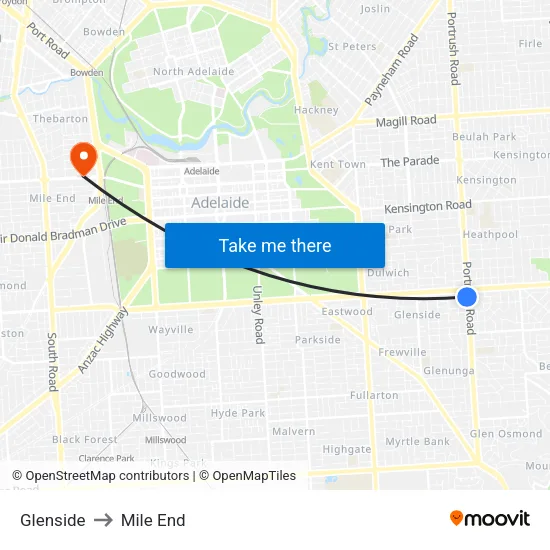 Glenside to Mile End map