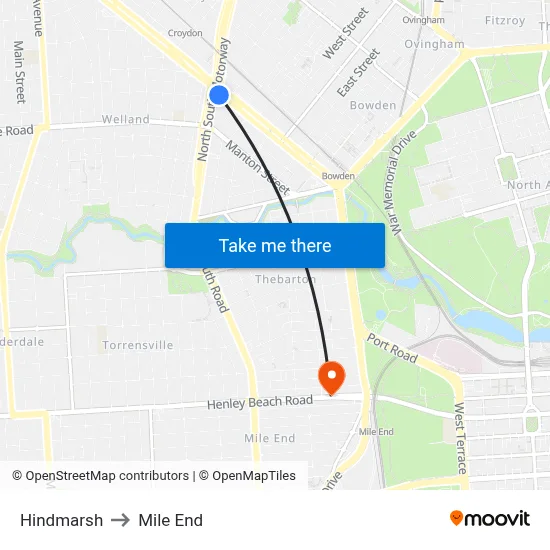 Hindmarsh to Mile End map