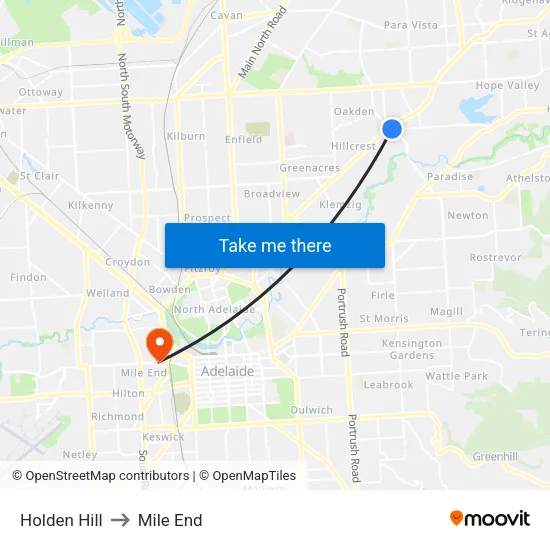 Holden Hill to Mile End map