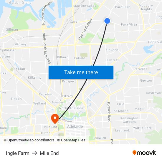 Ingle Farm to Mile End map