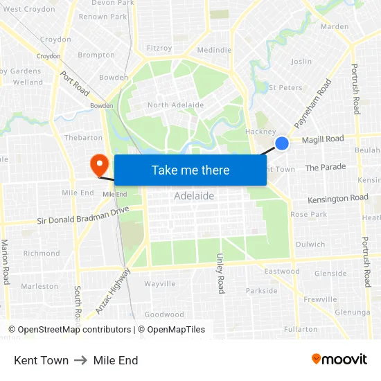 Kent Town to Mile End map