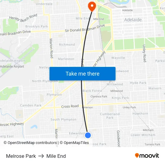 Melrose Park to Mile End map