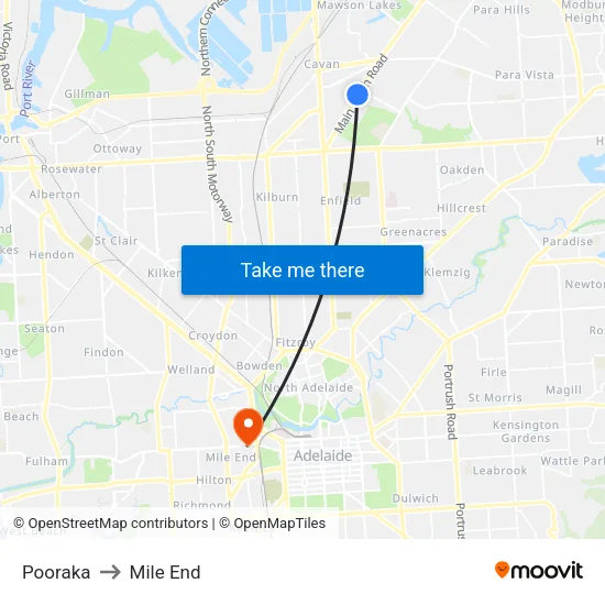 Pooraka to Mile End map