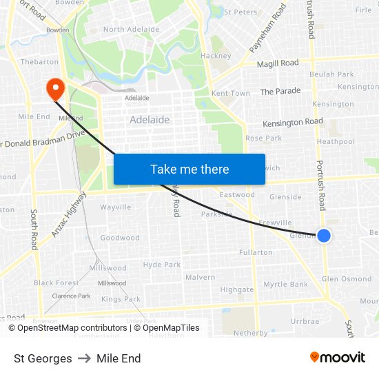 St Georges to Mile End map