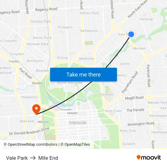 Vale Park to Mile End map