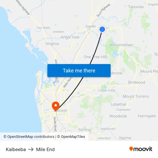 Kalbeeba to Mile End map