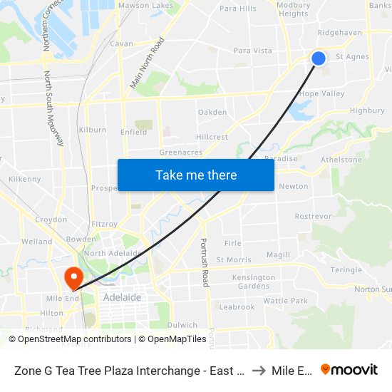 Zone G Tea Tree Plaza Interchange - East side to Mile End map