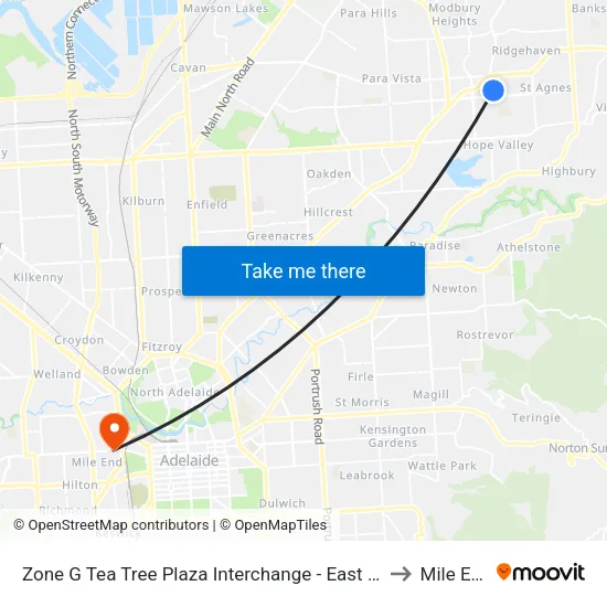 Zone G Tea Tree Plaza Interchange - East side to Mile End map