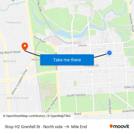 Stop H2 Grenfell St - North side to Mile End map