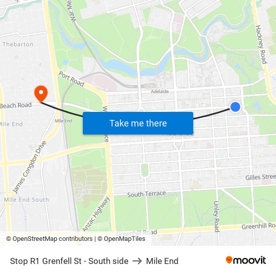 Stop R1 Grenfell St - South side to Mile End map