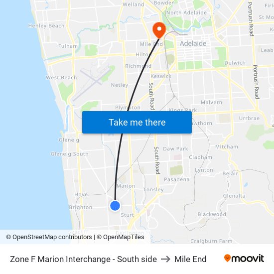 Zone F Marion Interchange - South side to Mile End map