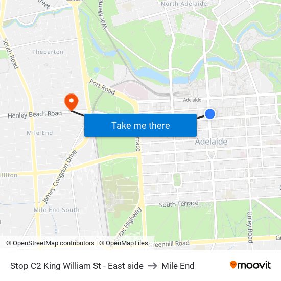 Stop C2 King William St - East side to Mile End map