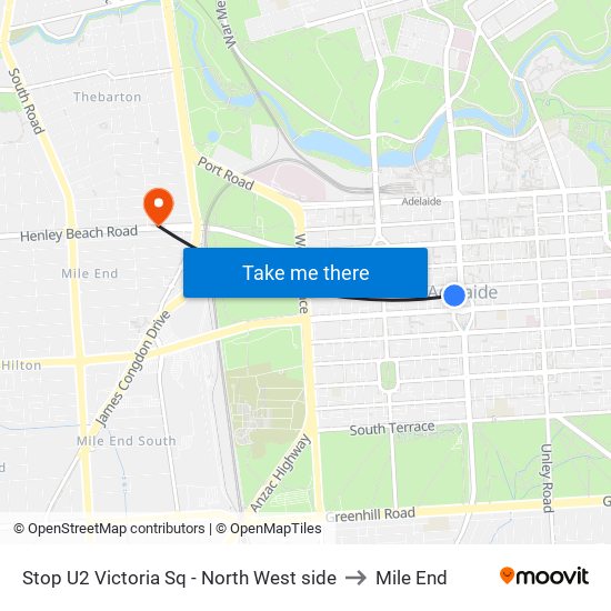 Stop U2 Victoria Sq - North West side to Mile End map
