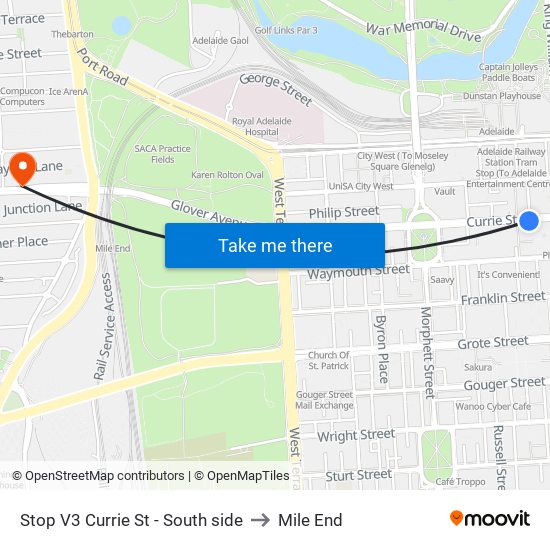 Stop V3 Currie St - South side to Mile End map