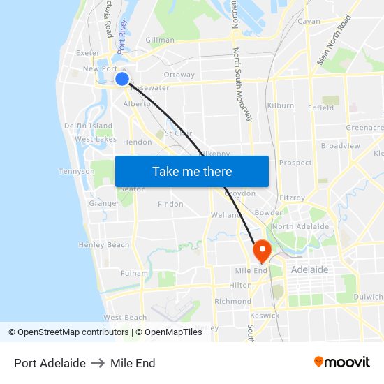 Port Adelaide to Mile End map