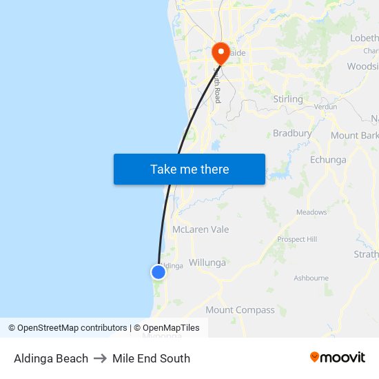 Aldinga Beach to Mile End South map