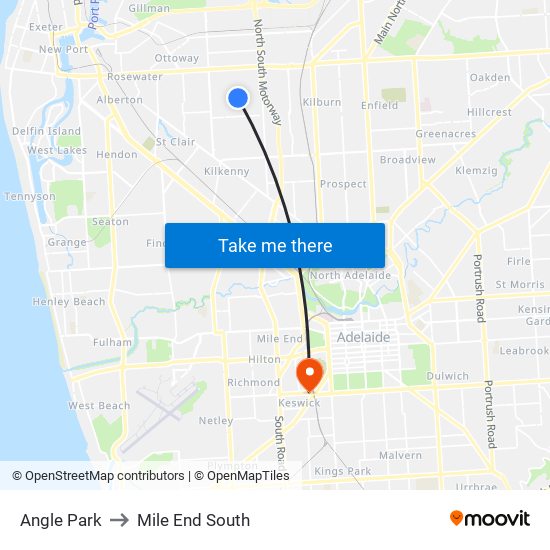 Angle Park to Mile End South map