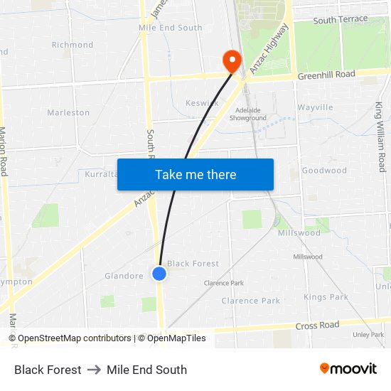 Black Forest to Mile End South map